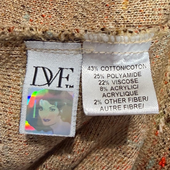 Diane Von Furstenberg Tweed Bell Sleeve Knit Dress Tan Multi Color Size 4 - Picture 6 of 8